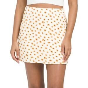 WeWoreWhat Ivory Yellow Ditsy Daisy Floral Print Summer Satin Slip Mini Skirt XL